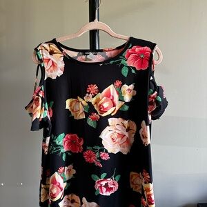 HEIMISH USA Black Floral Cold Shoulder Blouse -